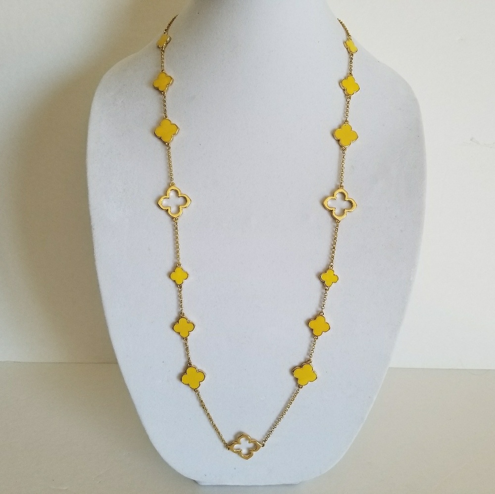 Clover gold necklace.four Leaf Yellow Clover,36" Long, Brand New